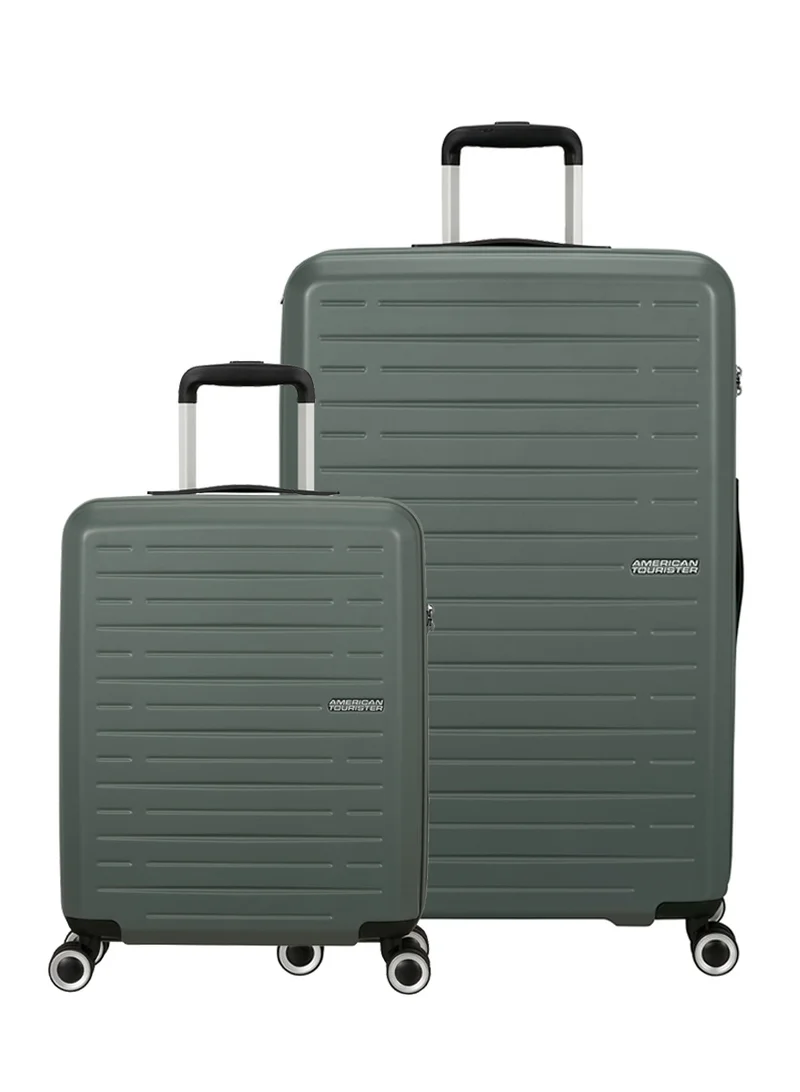 American Tourister Aerojoy Suitcase, 2pc Set (55 + 80 cm), 4 Spinner Wheels, Hard Top, ABS, Dark Forest|TSA Lock|Inner Mesh Zippered Divider|Cross Ribbons|Lightweight - 3 Years International Warranty